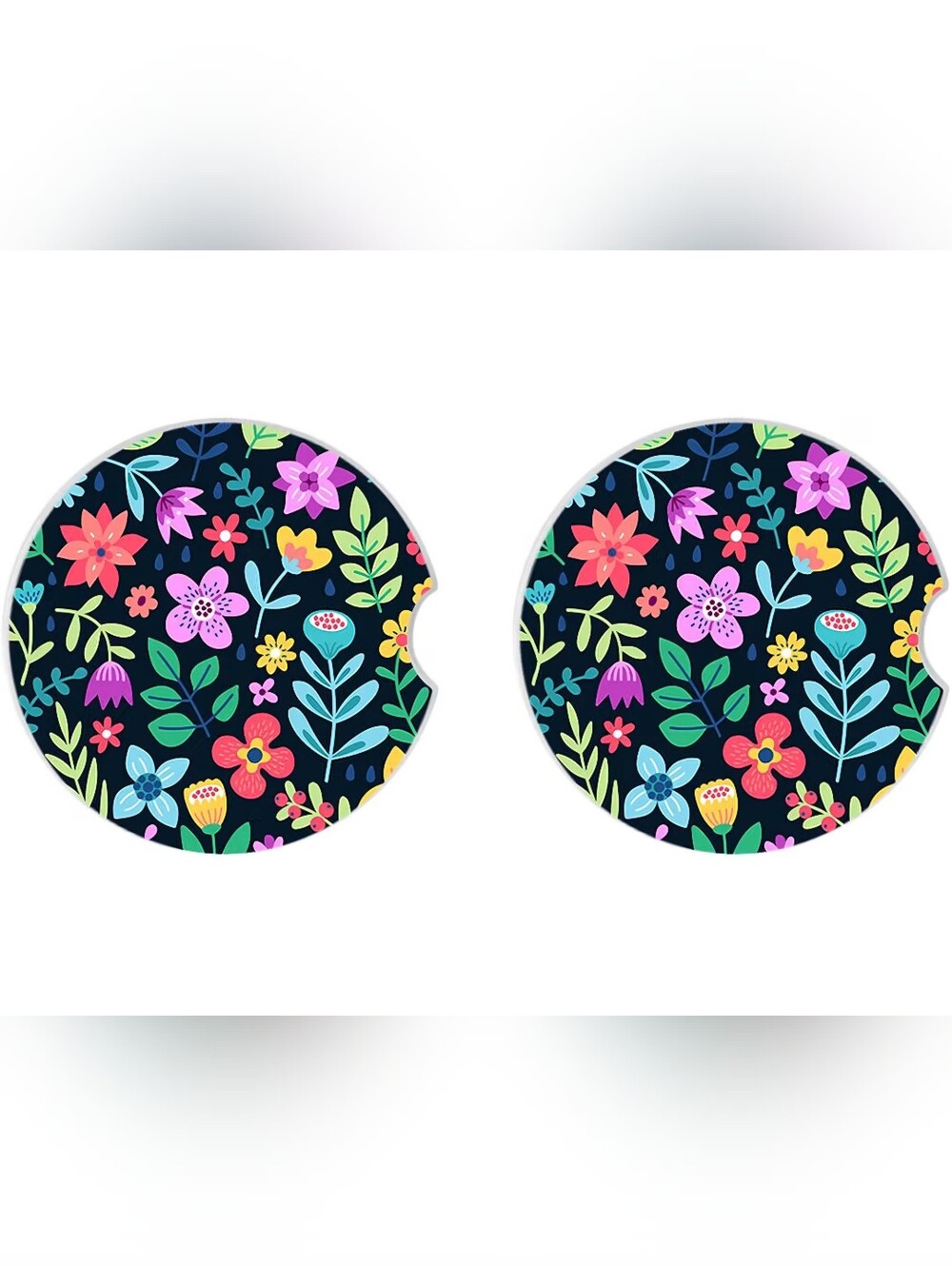Floral Ceramic Coaster 2 Pc Set For Car Cup Holder